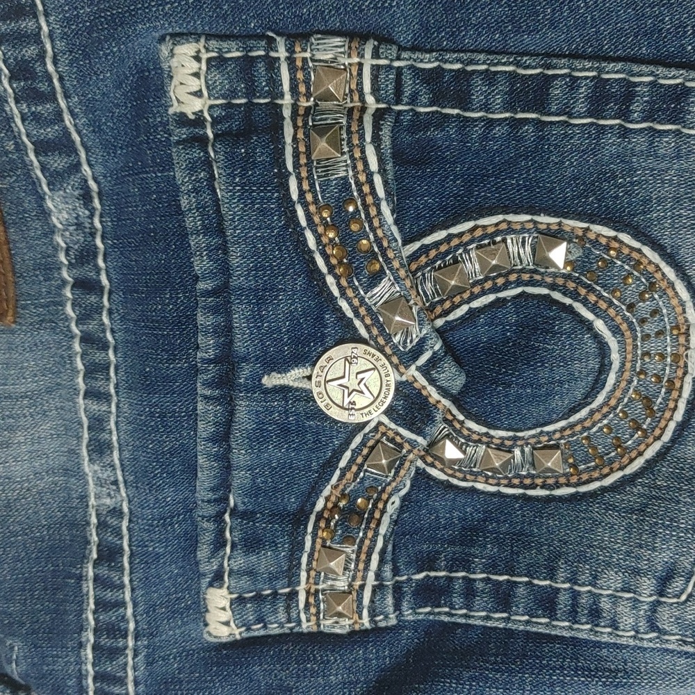 Big Star Maddie Boot Deep Stretchy Blue Jeans Bootcut Sz 34 (?) - Picture 5 of 11